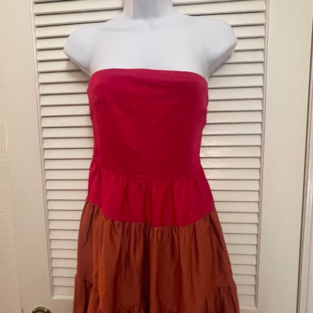 Forever 21 Strapless Pink Brown Colorblock Maxi Dress S - Picture 2 of 9